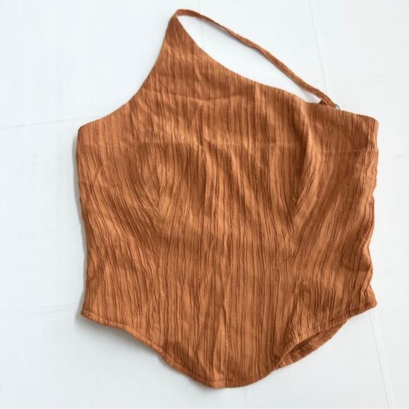 New MISSGUIDED Crinkle One-Shoulder ASYM Top Women’s SIZE 2 TALL Orange - Picture 1 of 8
